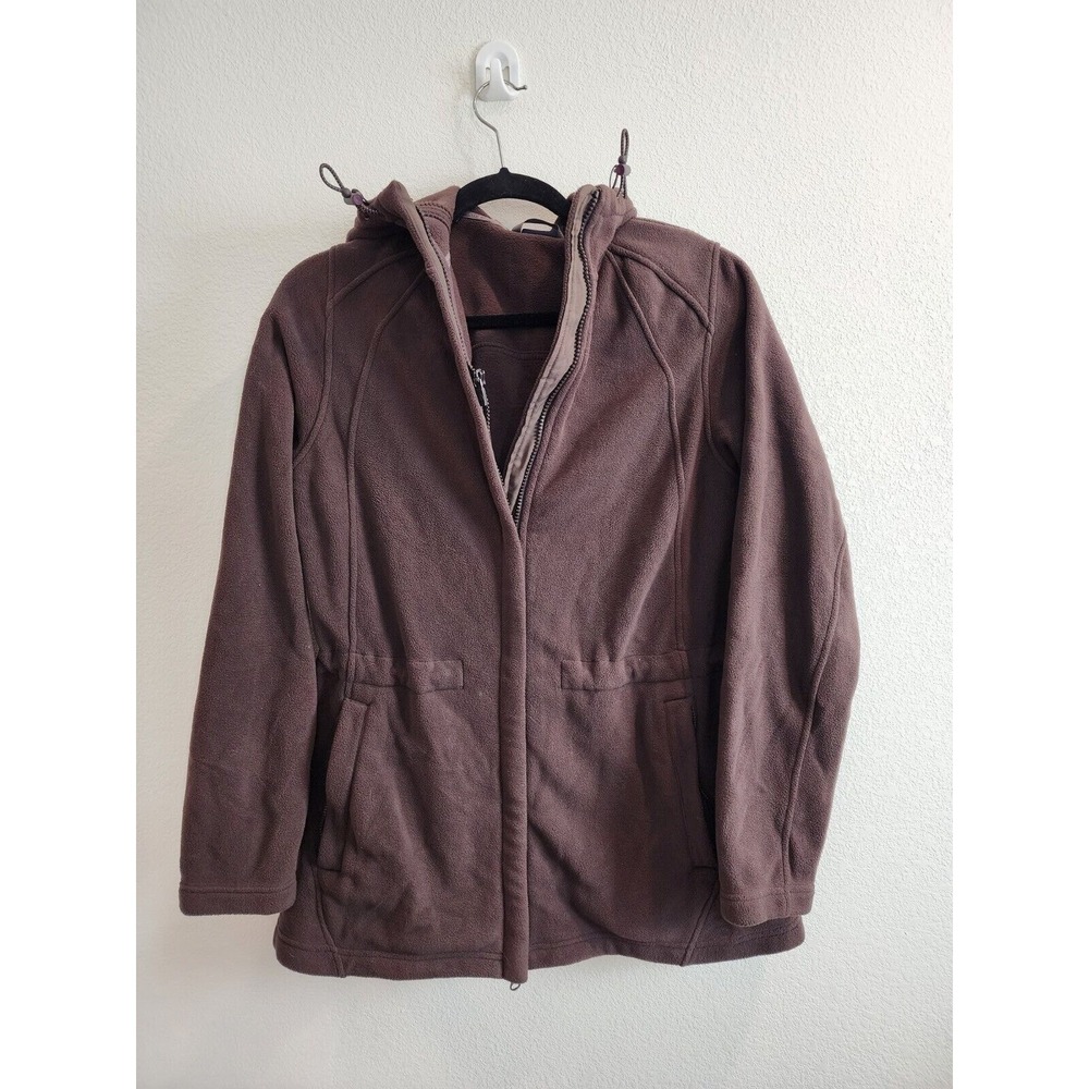 Lands End Womens Brown Hooded Polartec Zip Fleece Cinch Waist Jacket Size M RARE
